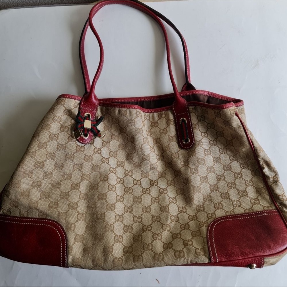 GUCCI - Authentic Large GG Red/Brown Canvas Tote